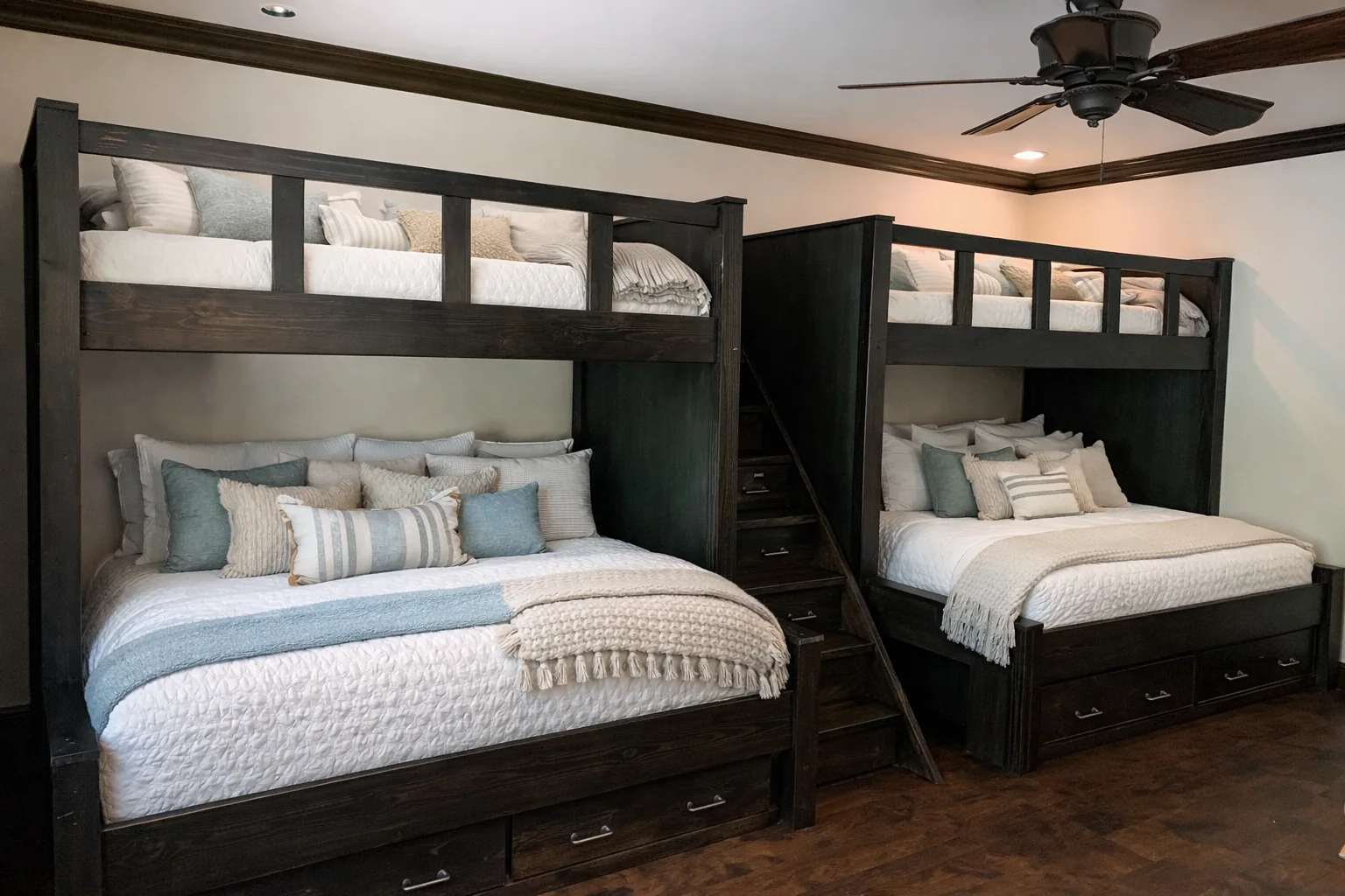 Dark custom bunk-bed layout